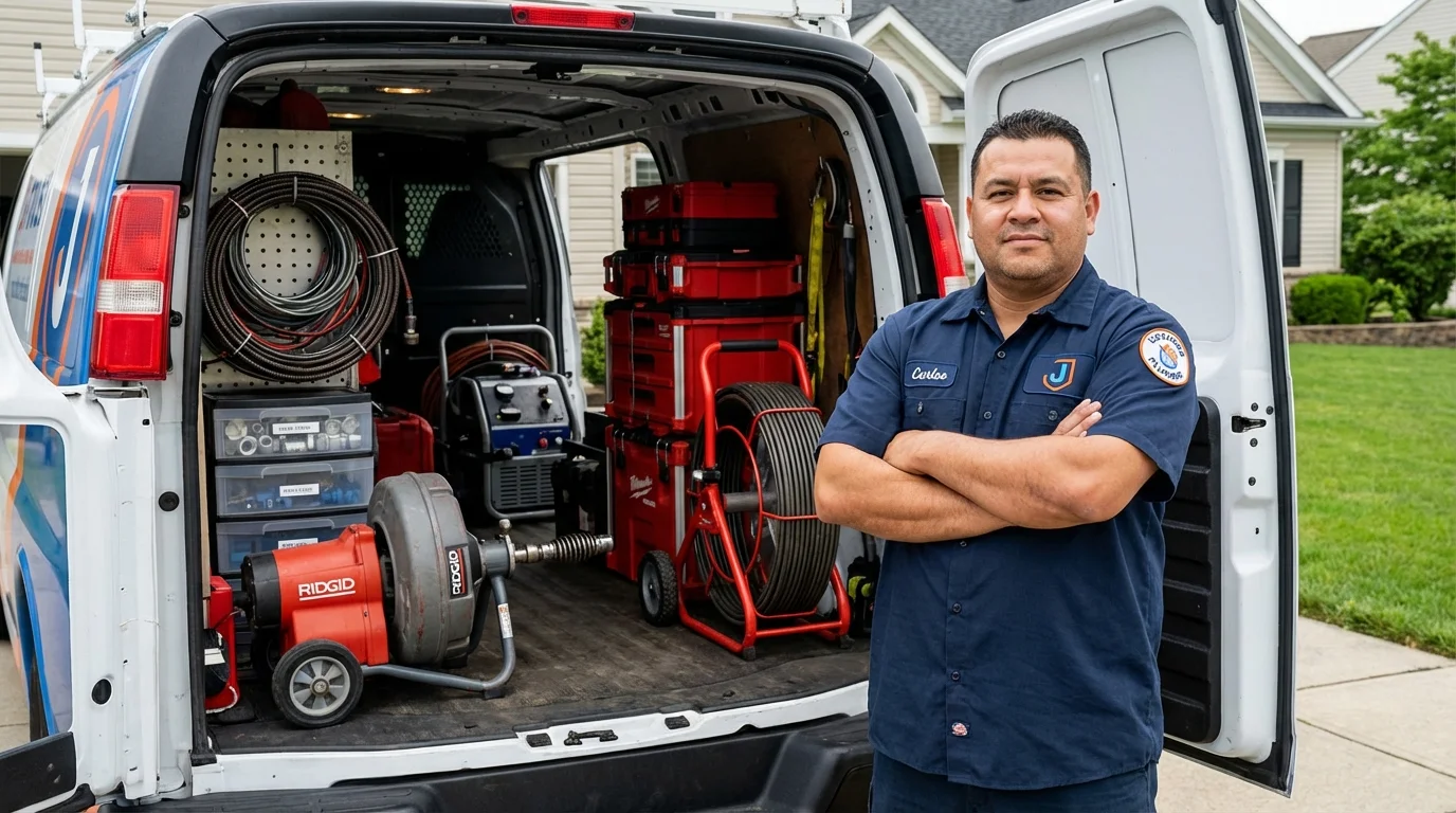 Professional drain cleaning equipment and Johns Plumbing LLC plumber in Basin
