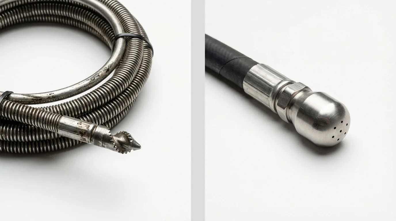 Drain snake cable and hydro jetting nozzle used for drain cleaning in Basin, WY