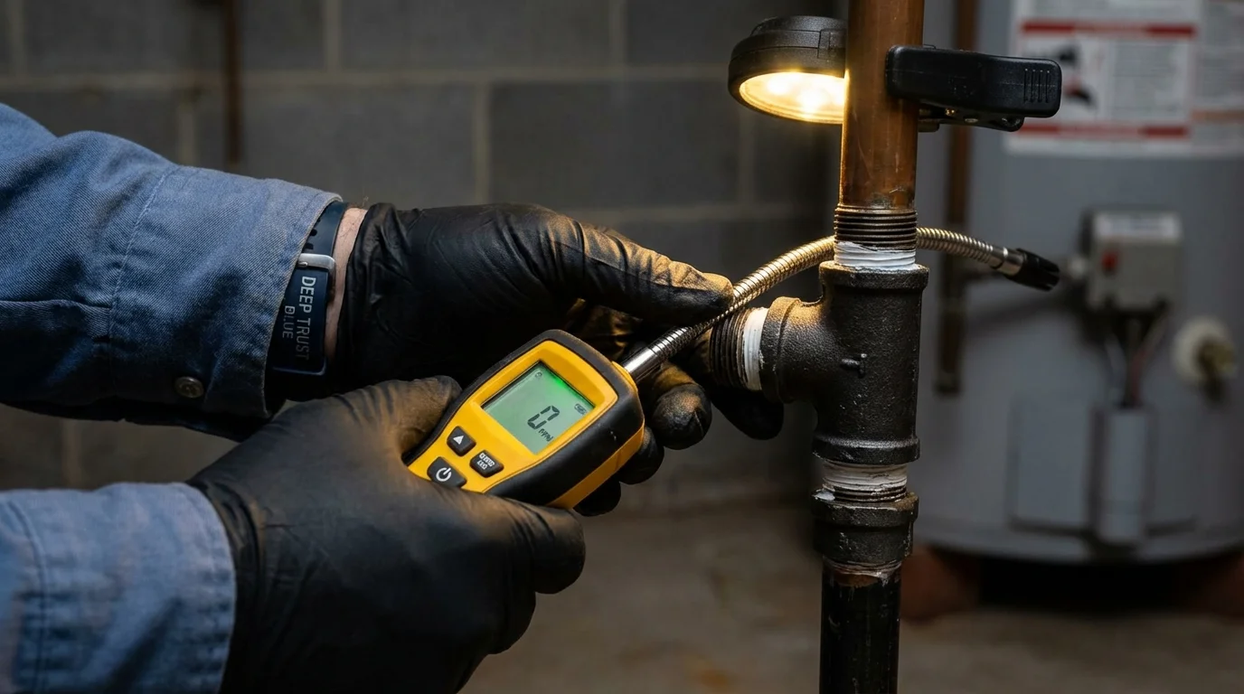 Gas leak detection with electronic sniffer by Johns Plumbing LLC in Basin