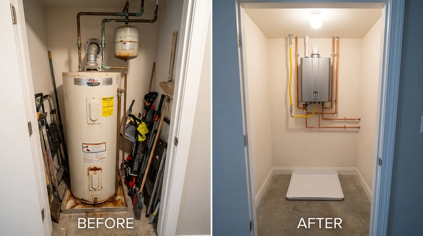 Tank water heater versus wall-mounted tankless unit comparison for Basin, WY homeowners