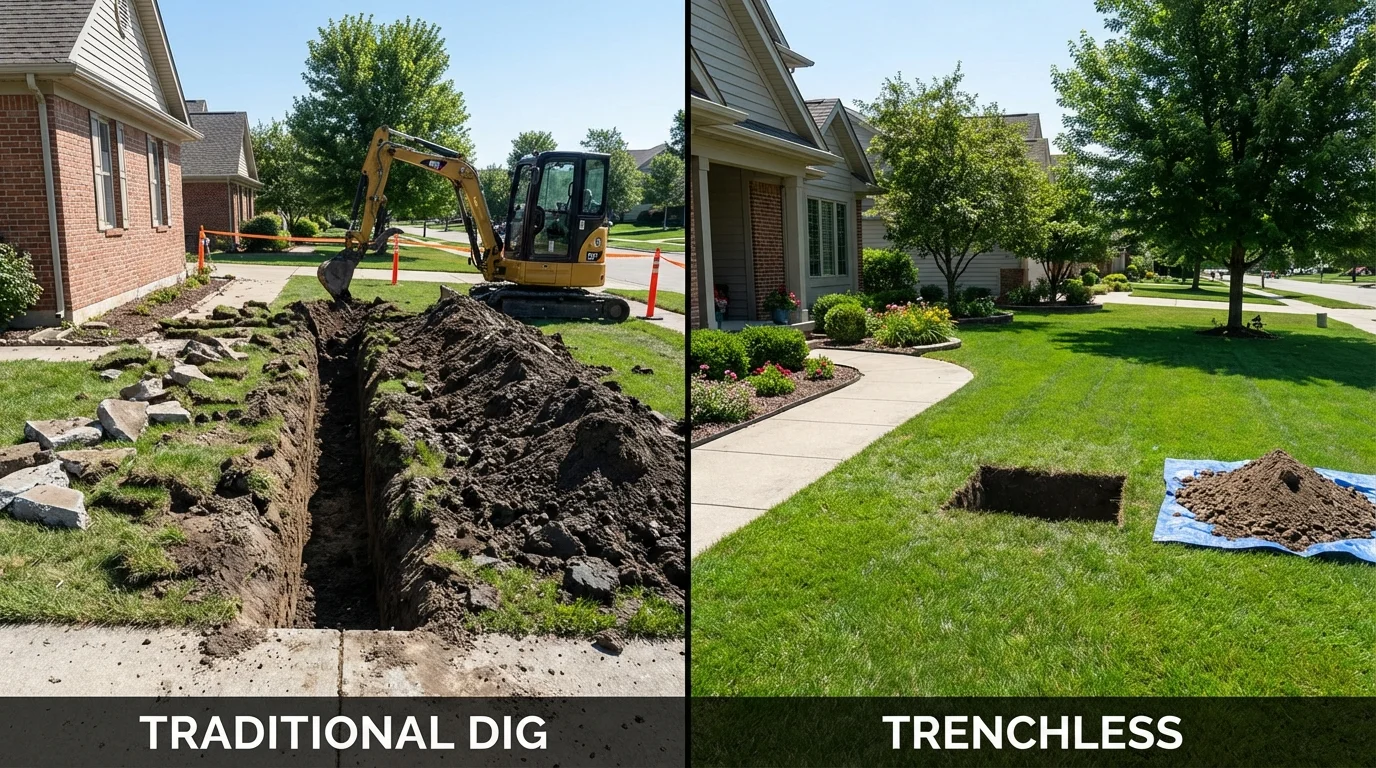 Trenchless sewer repair with minimal yard damage versus traditional excavation in Basin, WY